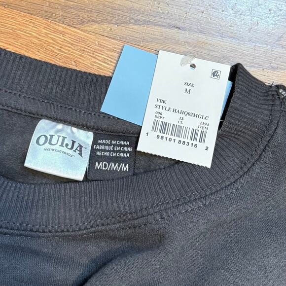 Ouija Women’s Medium Charcoal Gray Long Sleeve Crewneck Sweatshirt Cozy Goth New - Picture 7 of 7